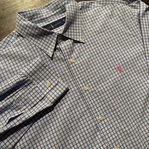 Ralph Lauren Shirt XL Button Down Long Sleeve Mens Blue Pink Plaid Pony Preppy